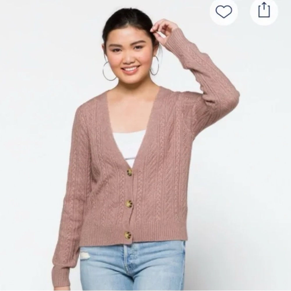 Women's V-Neck Cable Knit Cardigan - Blush NWOT